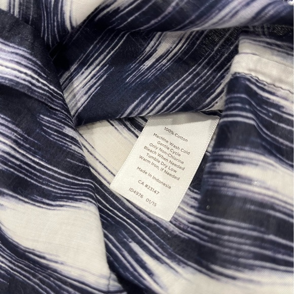 Talbots | Diamond Ikat Long Sleeve Button Down Shirt | Indigo & White | Petite M - Picture 9 of 11